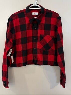 NWT TNA flannel jacket button up Buffalo plaid‎ medium shirt jacket light crop